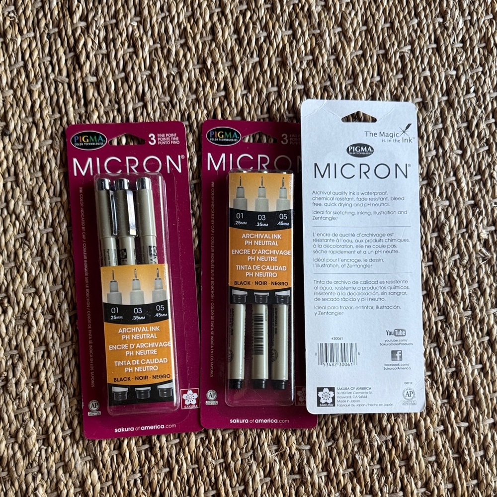 3 New Sets Sakura Micron Archival Ink Pen Set - Black